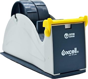 WOD TTD2SD Tabletop Twin-Roll Steel Desktop Tape Dispenser, Blue & Gray - Fits Tape up to 2 inch Wide, Holds 3 inch core, Weighted Rubber Base for Stability