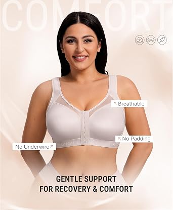 FeelinGirl Front Closure Post Surgery Compression Bra with Adjustable Straps Wireless Breast Augmentation Post Op Bras