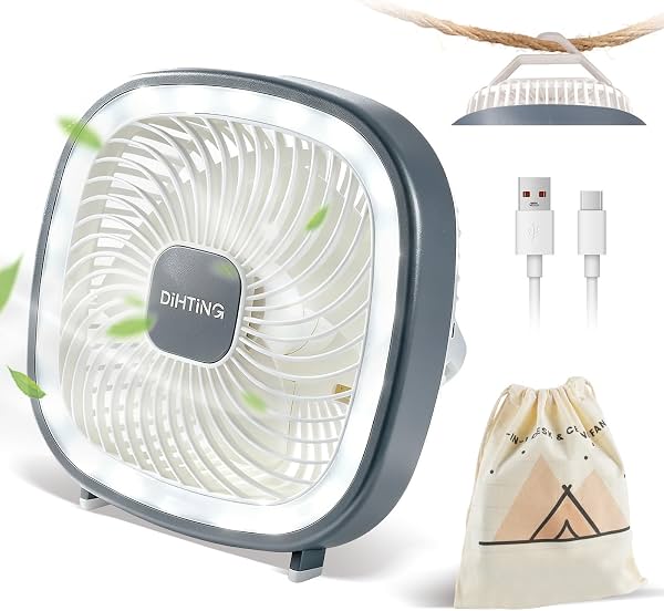 Ventilador de escritorio recargable, 8" grande silencioso personal con luz nocturna | Ventilador USB portátil inalámbrico para oficina, dormitorio, viajes, 3 velocidades, inclinación ajustable 180°