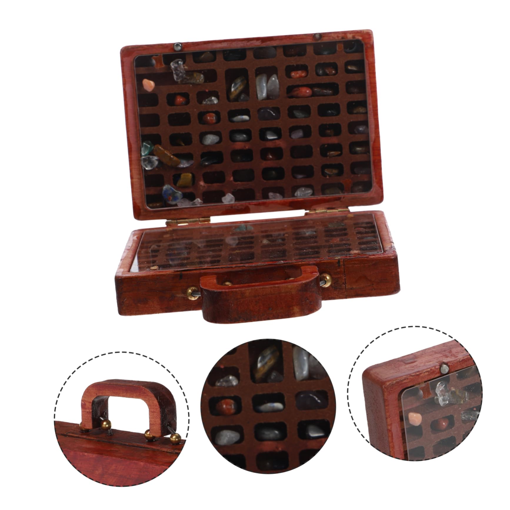 PRETYZOOM Caja De 4 Piezas Caja De Almacenaje De Almacenamiento De Madera Vitrina De Roca Maleta De Roca Vitrina Para Coleccionables De Muestras Organizador De Rocas Piedra