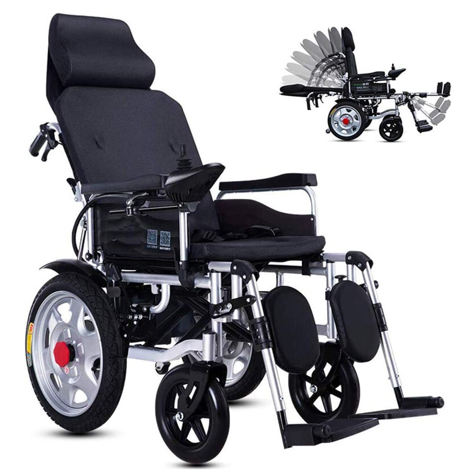 Silla de ruedas eléctrica con reposacabezas, silla de movilidad resistente, motor doble, respaldo y pedal ajustables, silla de ruedas eléctrica plegable, 12 A/20 A, funcionamiento manual o eléctrico