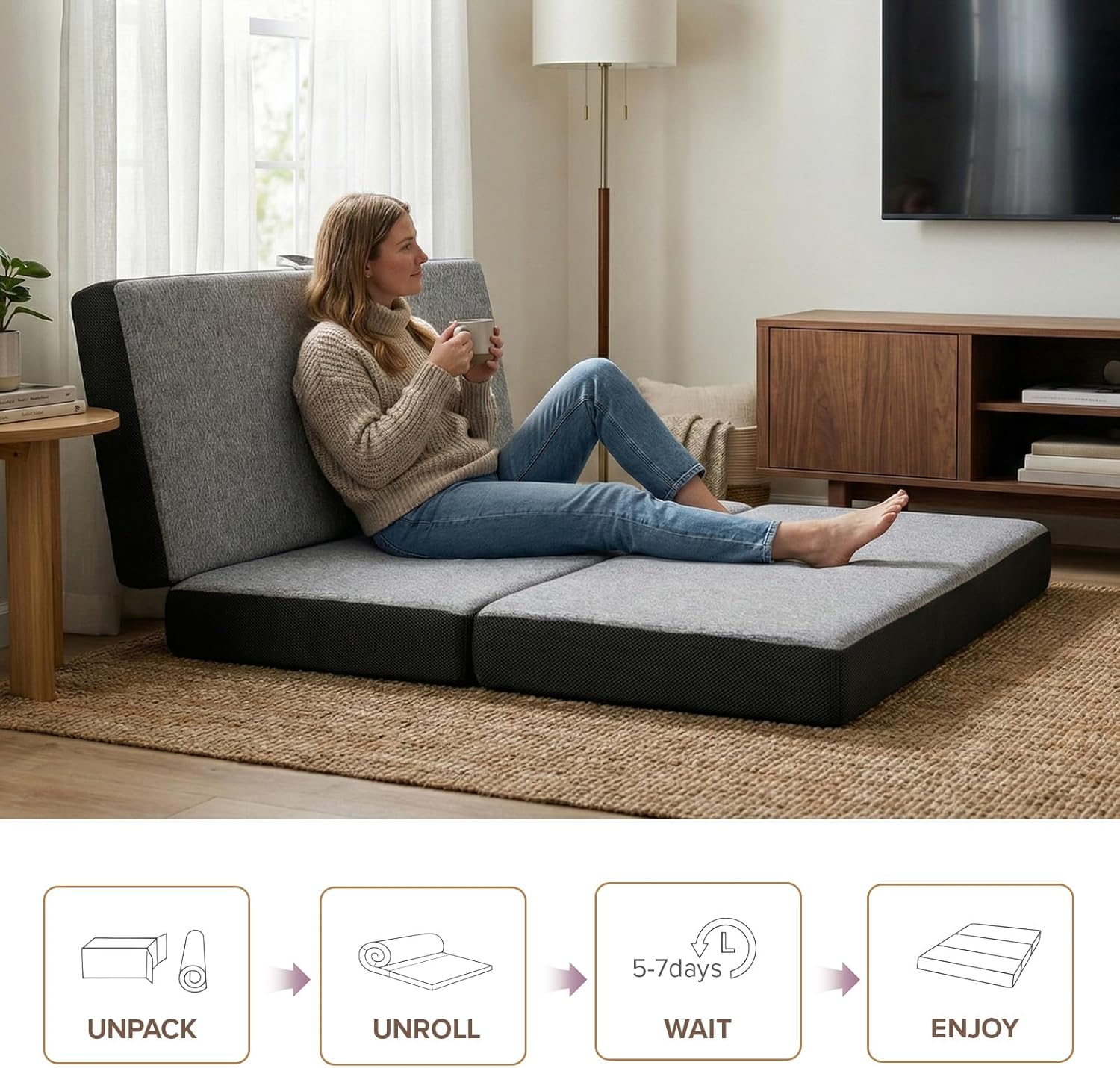 Vamcheer Tri Folding Mattress Queen Size - 6 Inch Foldable Mattress for RV/Camping/Travel/Guest Room/Yoga, 78"x58"x6" Trifold Memory Foam Cushion with Washable Cover