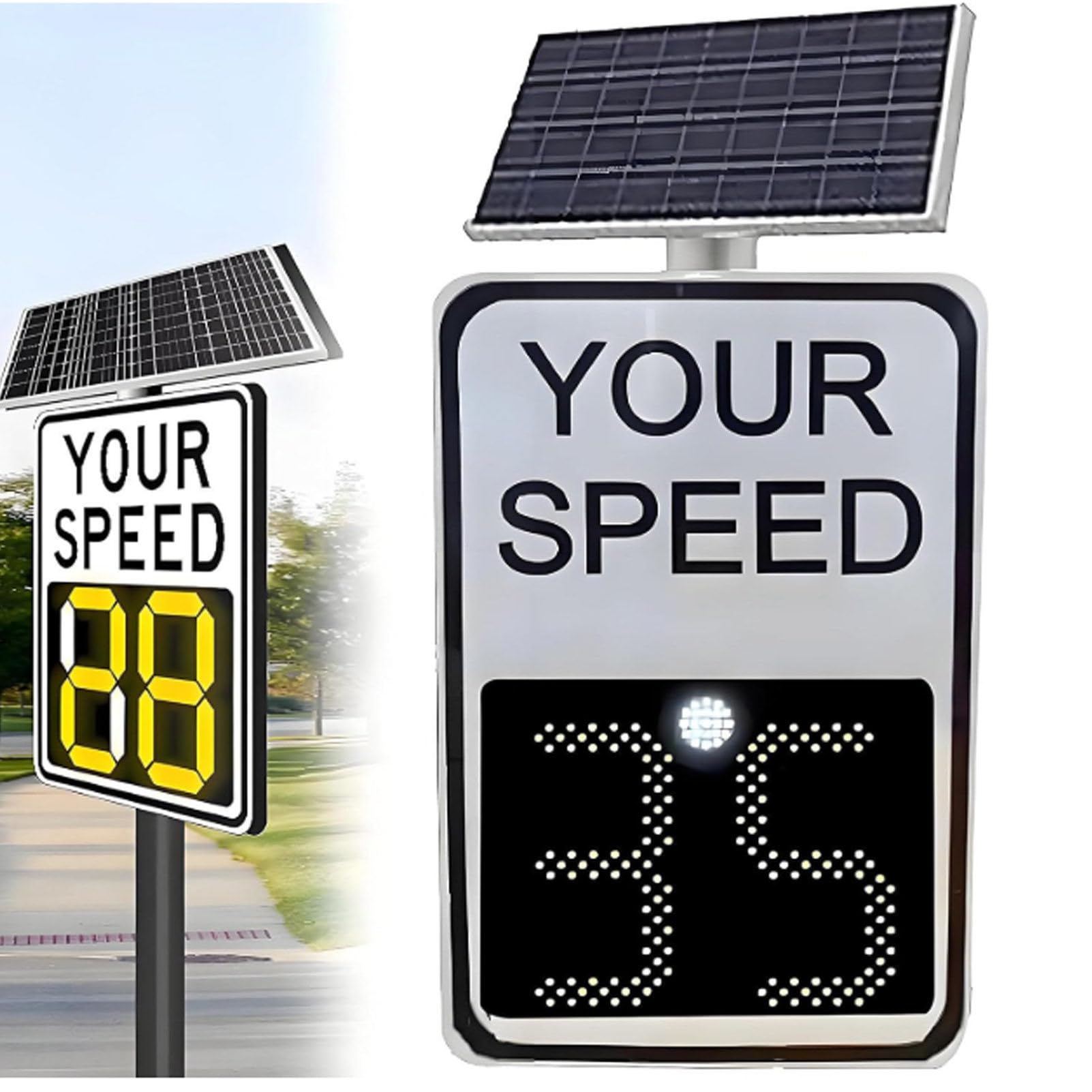 Señal de límite de Velocidad con Radar Solar y Control Remoto, señal de retroalimentación de Radar LED, señales de Detector de Velocidad de Radar Digital, Tablero de Advertencia White-22 x27
