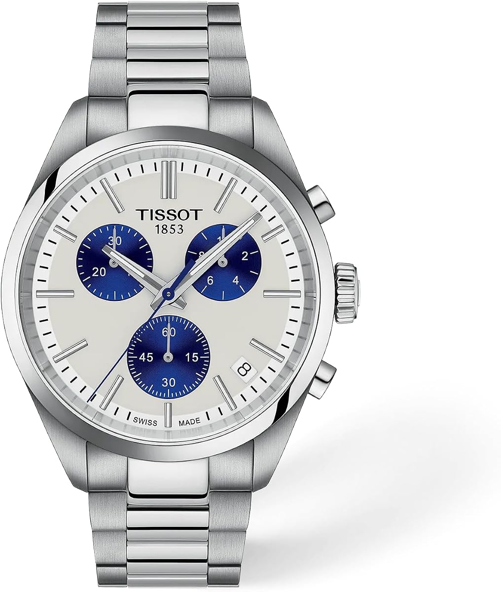 PR 100 Quartz Chronograph 40mm, Swiss Quartz Watch for Men, Stainless Steel Case, White Dial, T1504171101100