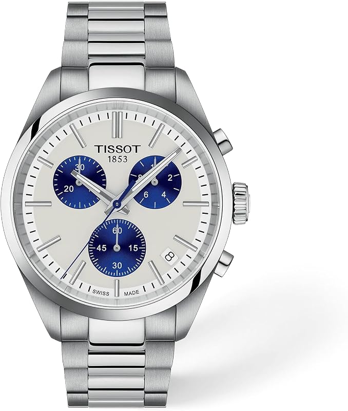 PR 100 Quartz Chronograph 40mm, Swiss Quartz Watch for Men, Stainless Steel Case, White Dial, T1504171101100
