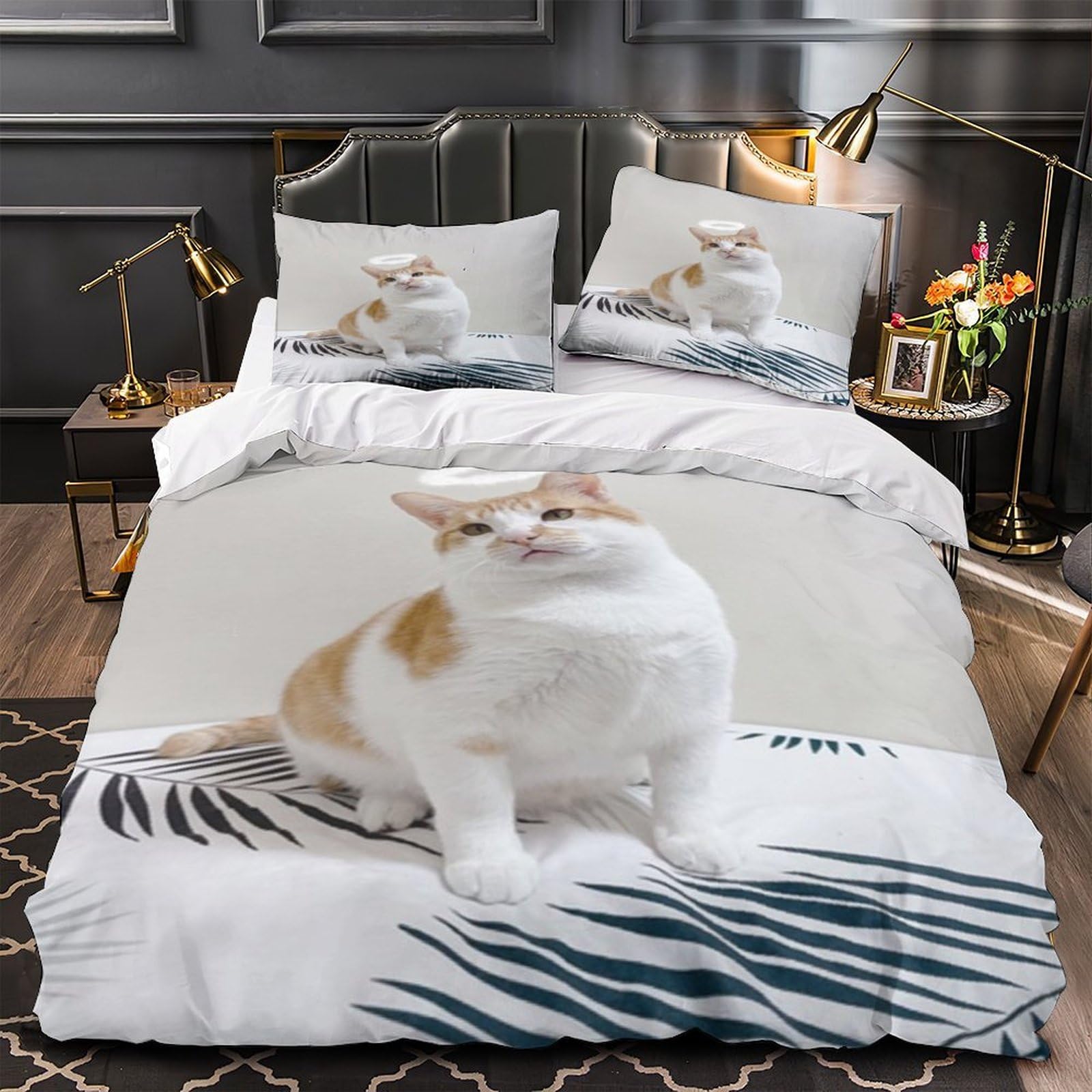 Housse de couette chat mignon 260x220cm en microfibre 3D avec taies