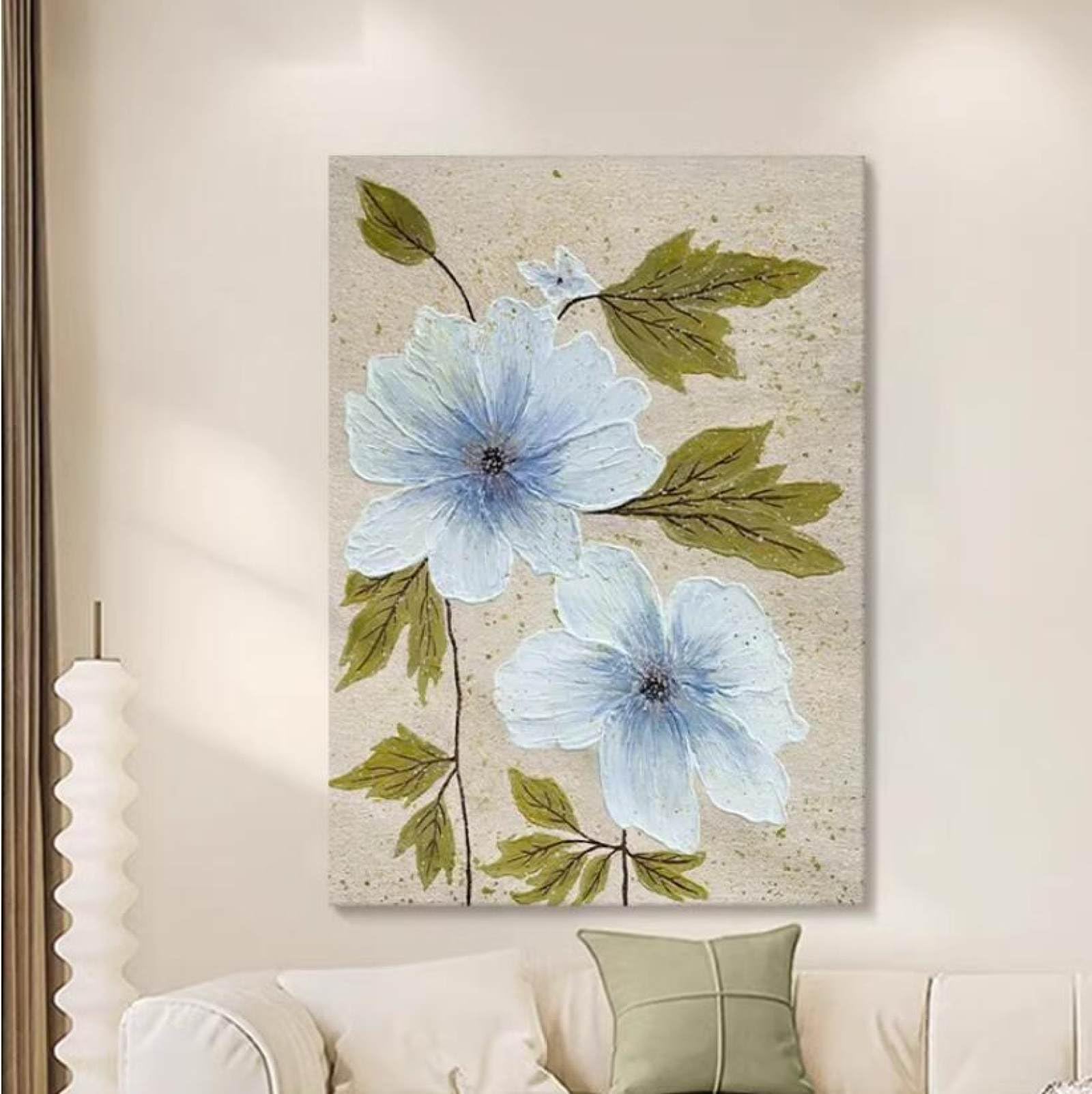 Peinture à l'huile fleur bleue abstraite sur toile grand format salon