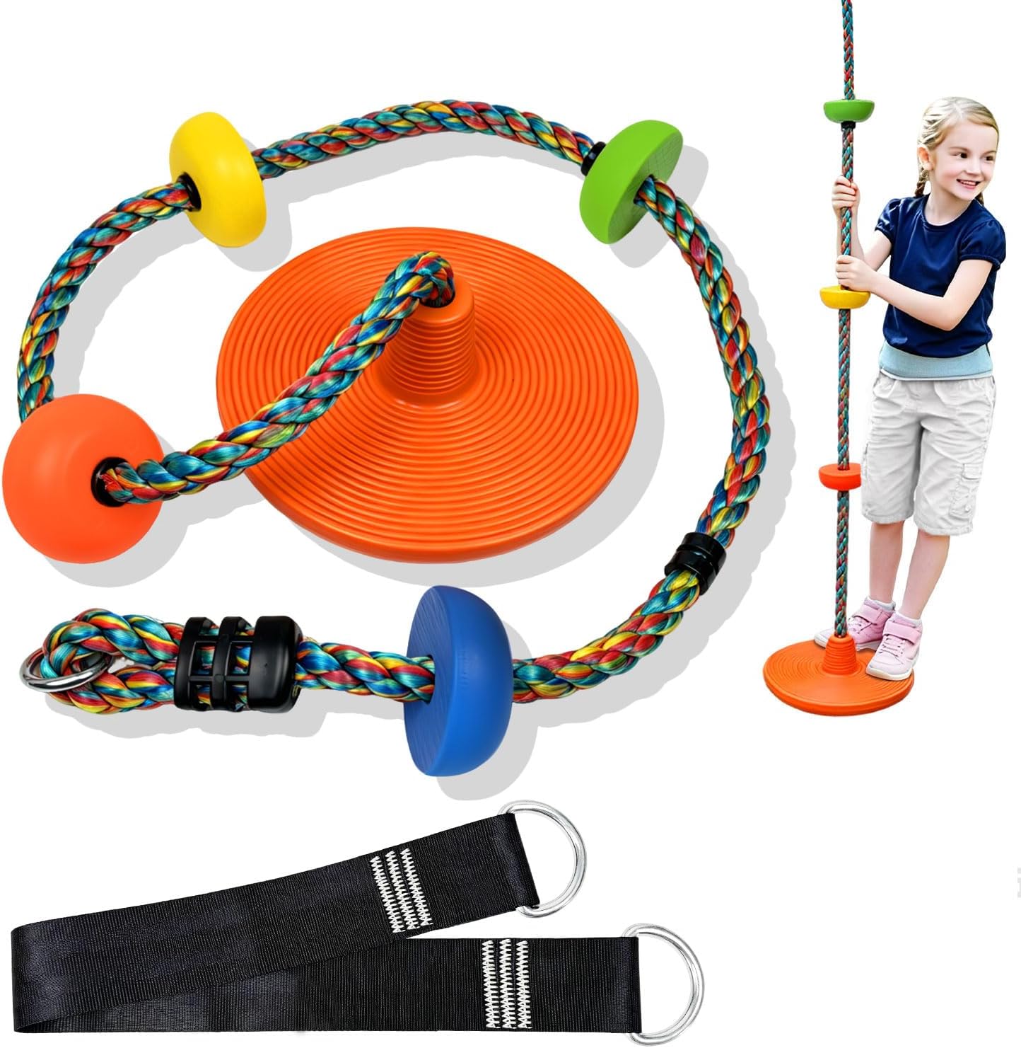 Tree Swing for Kids,disc Swing,Climbing Rope Tree Kids Swing with Platforms and Disc Swings Seat,Outdoor Indoor Backyard Playground Swingset,Circular Climbing Rope (Orange)