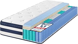 VASAGLE Matratze, 90 x 200 x 25 cm, Taschenfederkernmatratze aus Gel-Memory-Schaumstoff, mittelfest, H3, 7-Zonen-Unterstützung, Bewegungsisolierung, atmungsaktiver Bezug, blau RMZ232Q101