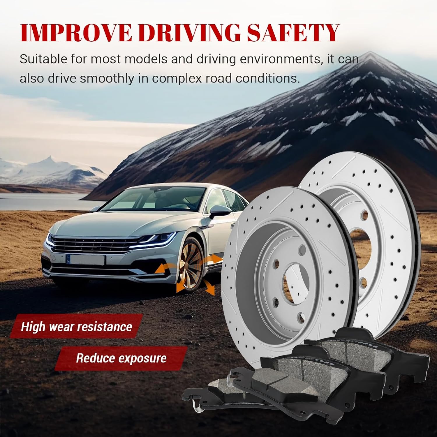 Ceramic Rear Brakes Pad and Rotors Drilled Slotted Vented Disc Brake Kits for Dodge Durango 2011-2023, for Jeep Grand Cherokee Wk 2022/ Grand Cherokee 2011-2020