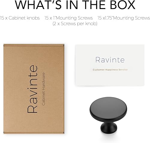 Miniatura 5 de Ravinte Paquete de 15 pomos redondos negros mate para gabinetes de cocina de 1-14 pulgadas, tiradores de cajón sólidos de zinc, manijas de gabinete