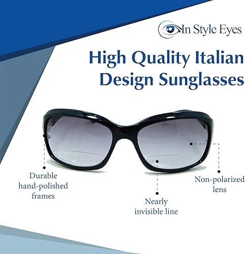 Miniatura 3 de In Style Eyes Circle Power - Lentes de sol bifocales de lectura con montura completa, diseño italiano, montura grande, lente no polarizada
