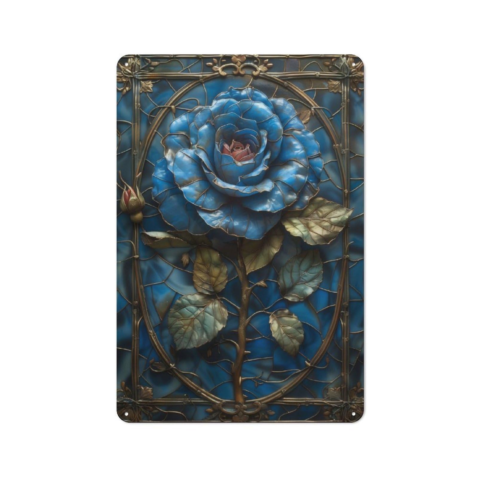 Junmoney Blue Gothic Rose Vintage Metal Wall Sign 30X20cm For Garage Or Workshop, For Metal Sign Collectors, For Garage And Workshop Walls