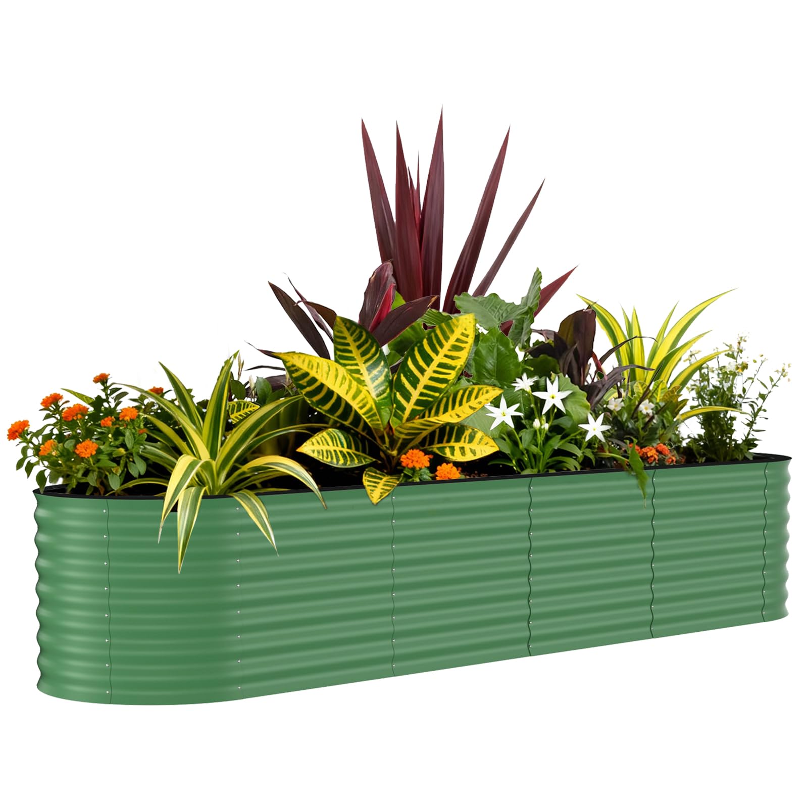 Aptliton 1 Pcs-Green-With Anti-Cut Strips Galvanized Steel Raised Garden Bed – Heavy Duty Oval Planter For Vegetables, Flowers, Herbs & Fruits – Open-Bottom For Drainage – Green With Anti-Cut Strips, 240X60x60cm