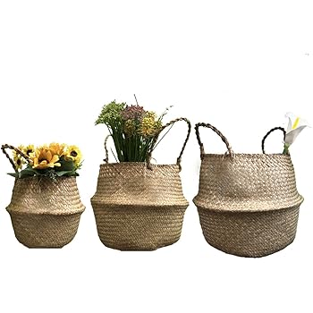 GOODCHANCEUK 3er Set Wäschekorb Faltbar Seegras Blumenkorb Handgewebt