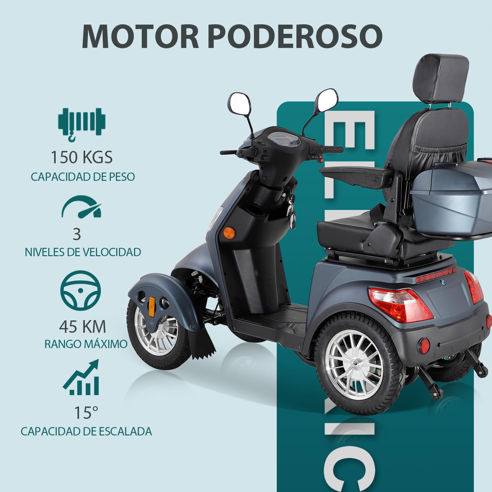 XL-500S25 - Scooter de movilidad con 4 ruedas - móvil para personas mayores - asiento de capitán (Negro mate)
