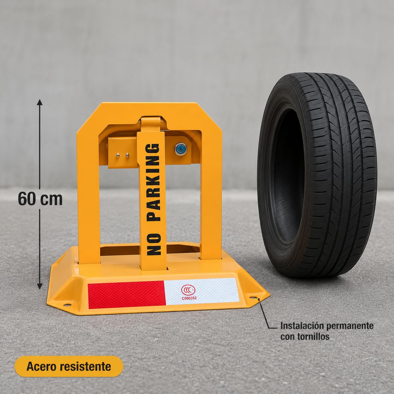 Bloqueador Plegable para Parking con Llave - Cepos Parking - Barrera Parking Seguridad - Cepo para Plaza de Garaje - Protección Antirrobo - Bolardos para Parking