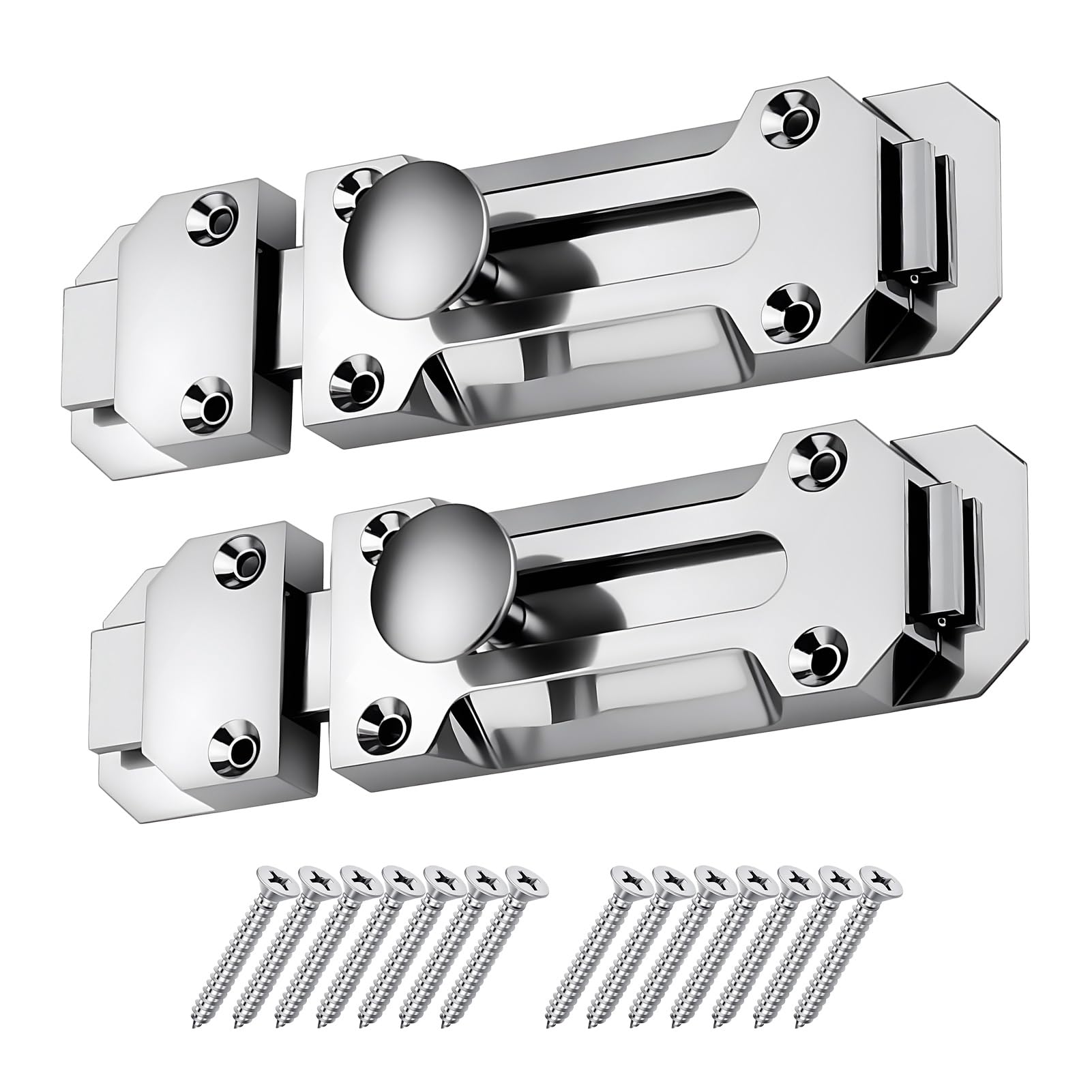 2 Pack Polished Chrome Sliding Door Bolts,150mm(6") Surface Mounted Sliding Door Lock for Securing Internal Doors Bedrooms Bathrooms Cupboards Silver Secure Slide Latches for Multi Purpose Use