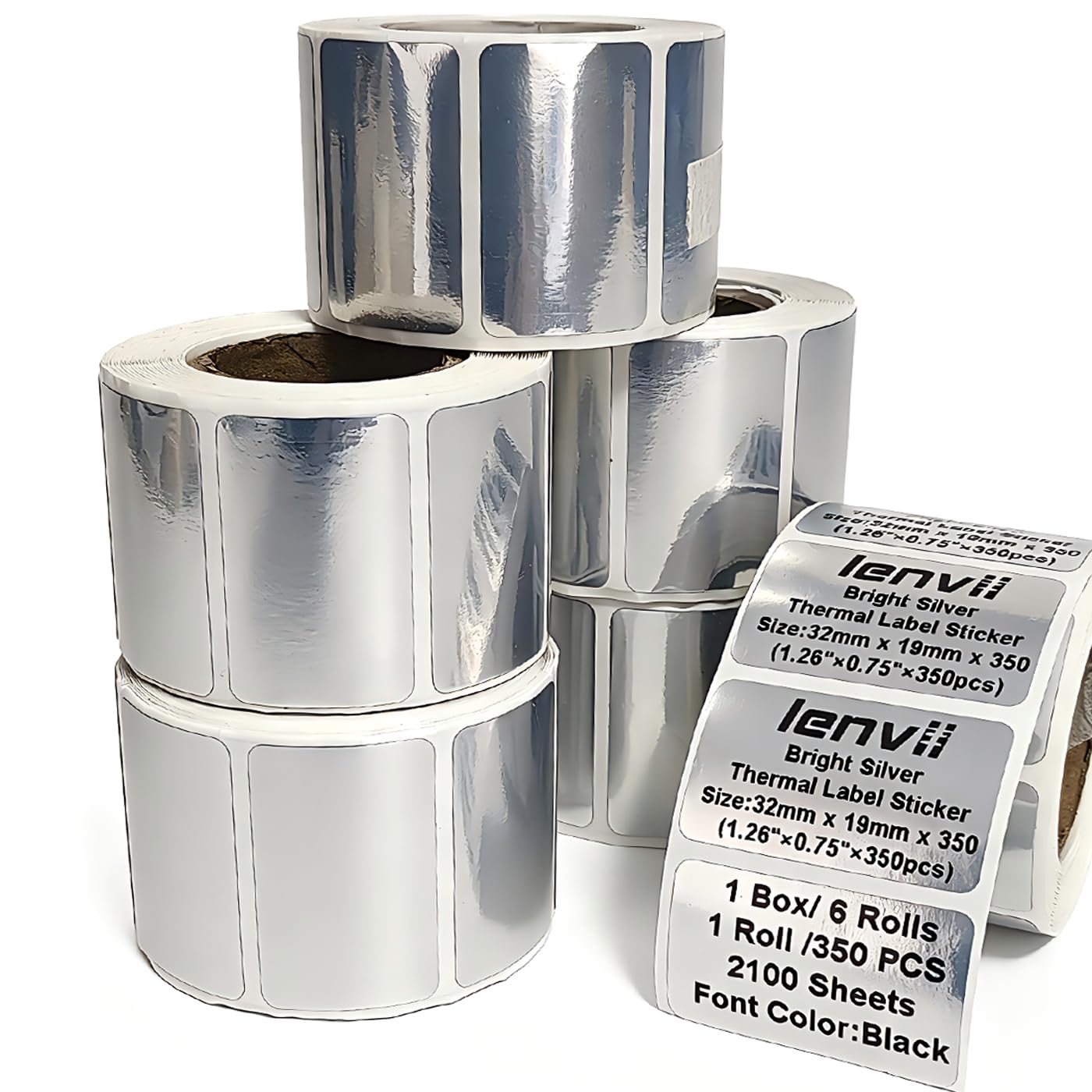 LENVII Shiny Silver 1.26"x0.75" Thermal Sticker,2100 Sheets, Address Labels