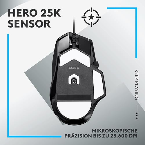 Logitech G G502 X Wired Gaming Mouse - LIGHTFORCE hybrid optical-mechanical primary switches, HERO 25K gaming sensor, compatible with PC - macOS/Windows - Black - 4