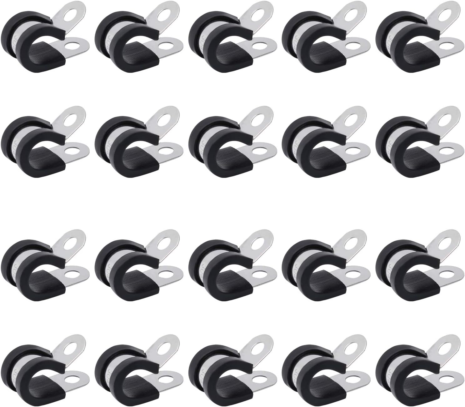 Bonsicoky 20Pcs 5/8 Inch Stainless Steel Cable Clamps, Rubber Cushioned Insulated Pipe Clamp R-type Metal Wire Clamp for Tube, Hose