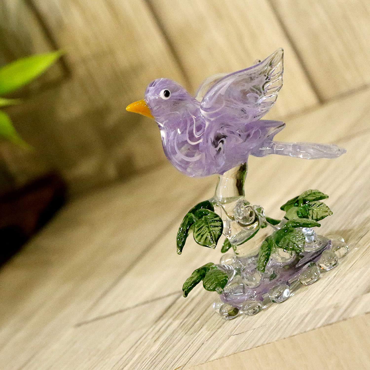 Somil Relaxing Bird with Yellow Peak On A Tree Decorative Crystal Showpiece Gifting, Purple, 8 X 5.5 X 9 Cm, Made by Hand from Expert Artisans