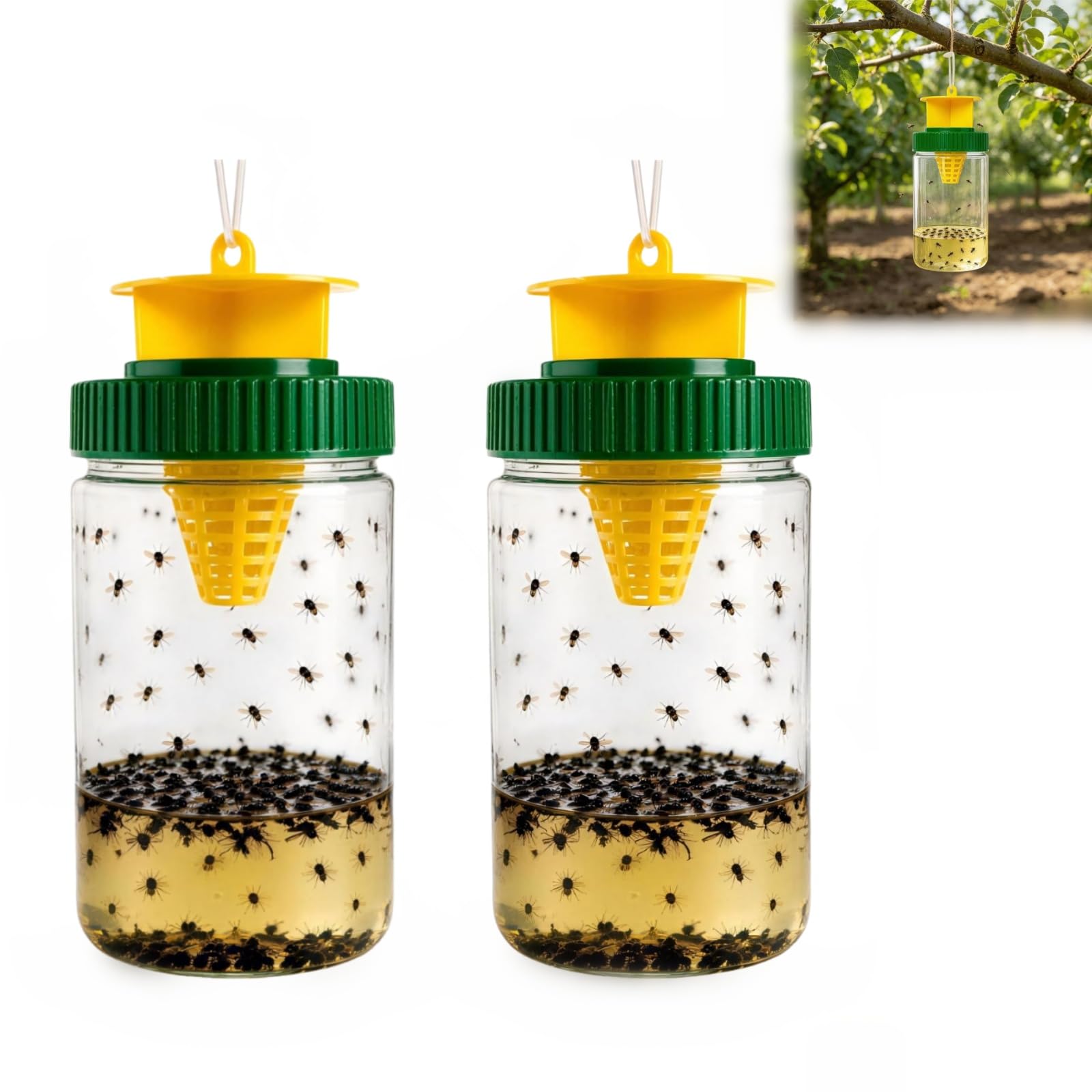 Reusable Outdoor Hanging Fly Trap, Fly Catcher Bottle with Bait (B-2PCS)