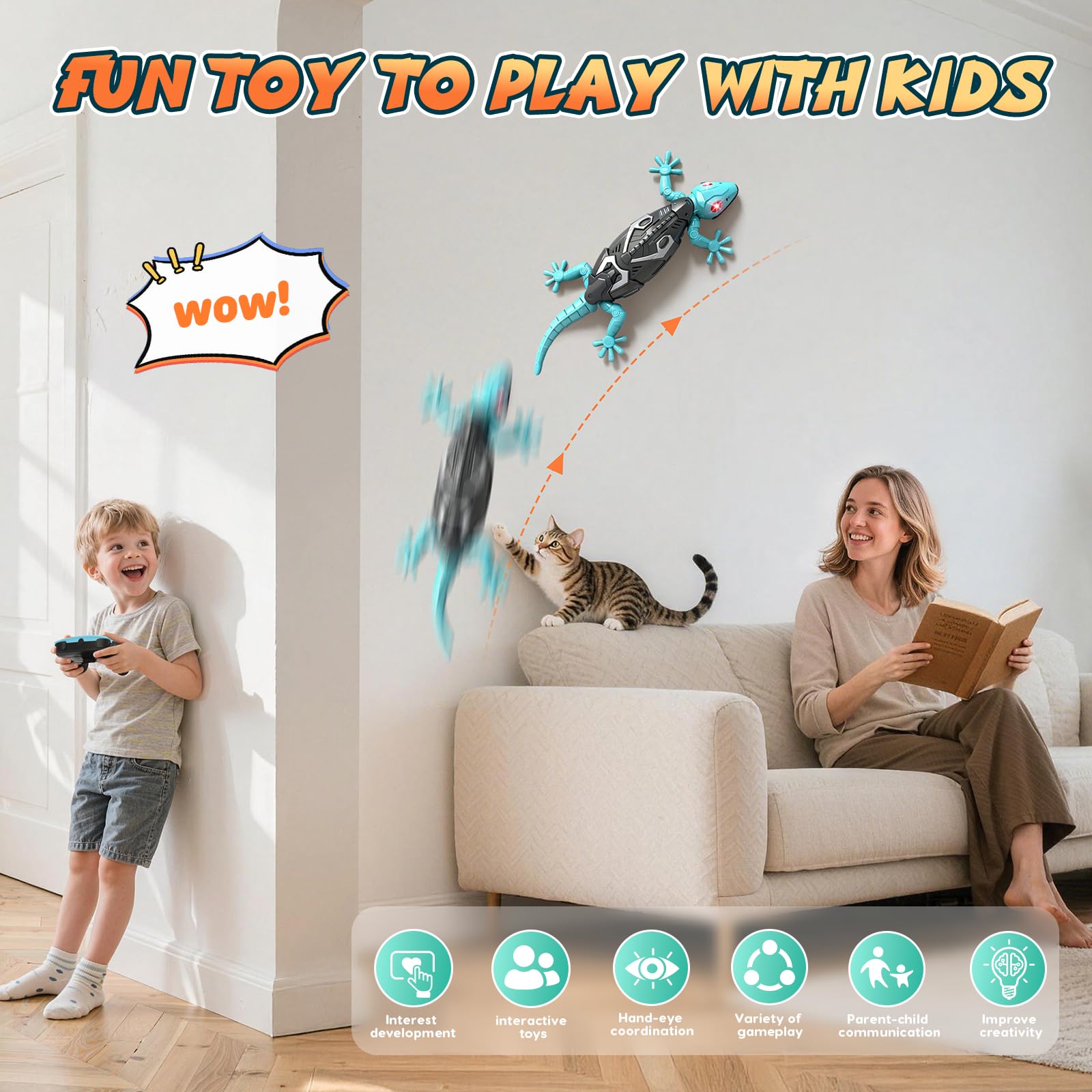 Geco da arrampicata a parete, geco da arrampicata a parete, con occhi a LED, robot RC ricaricabile girevole a 360°, geco da arrampicata a parete, per bambini dai 3 4 5 6 7 e 8 anni, regalo per