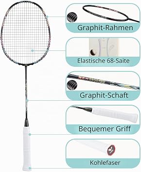 Pro Carbon Badminton Racket - Lightweight & High Performance for Competition (35 lbs Canopy 46T Graphite 0.68 mm String Professional Level)