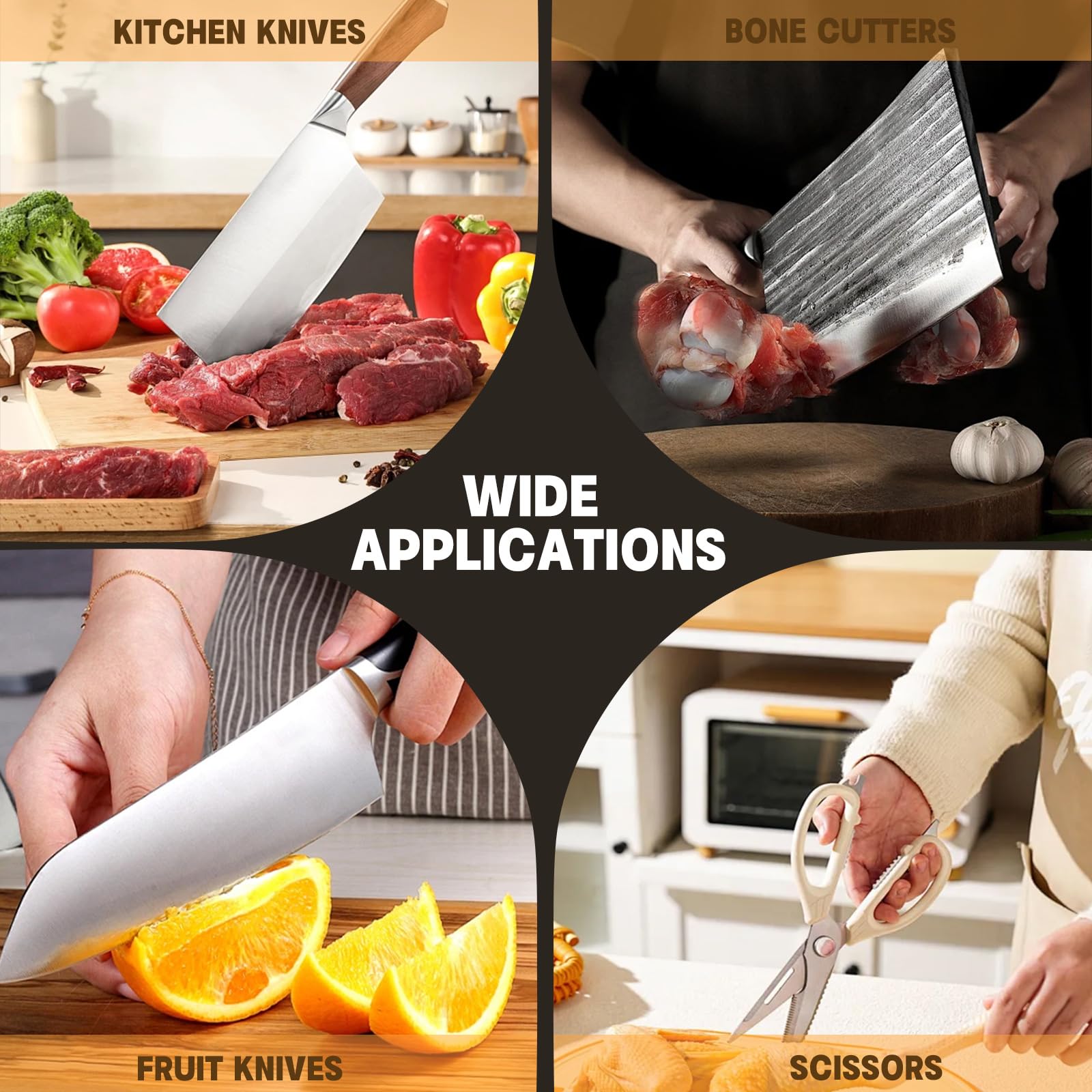 Mumjooyi Affilacoltelli Asta per Affilare i Coltelli Affilacoltelli Professionale 8inch Affilatore di Coltelli per Cucina Knife Sharpener Acciarino Affilacoltelli (A)