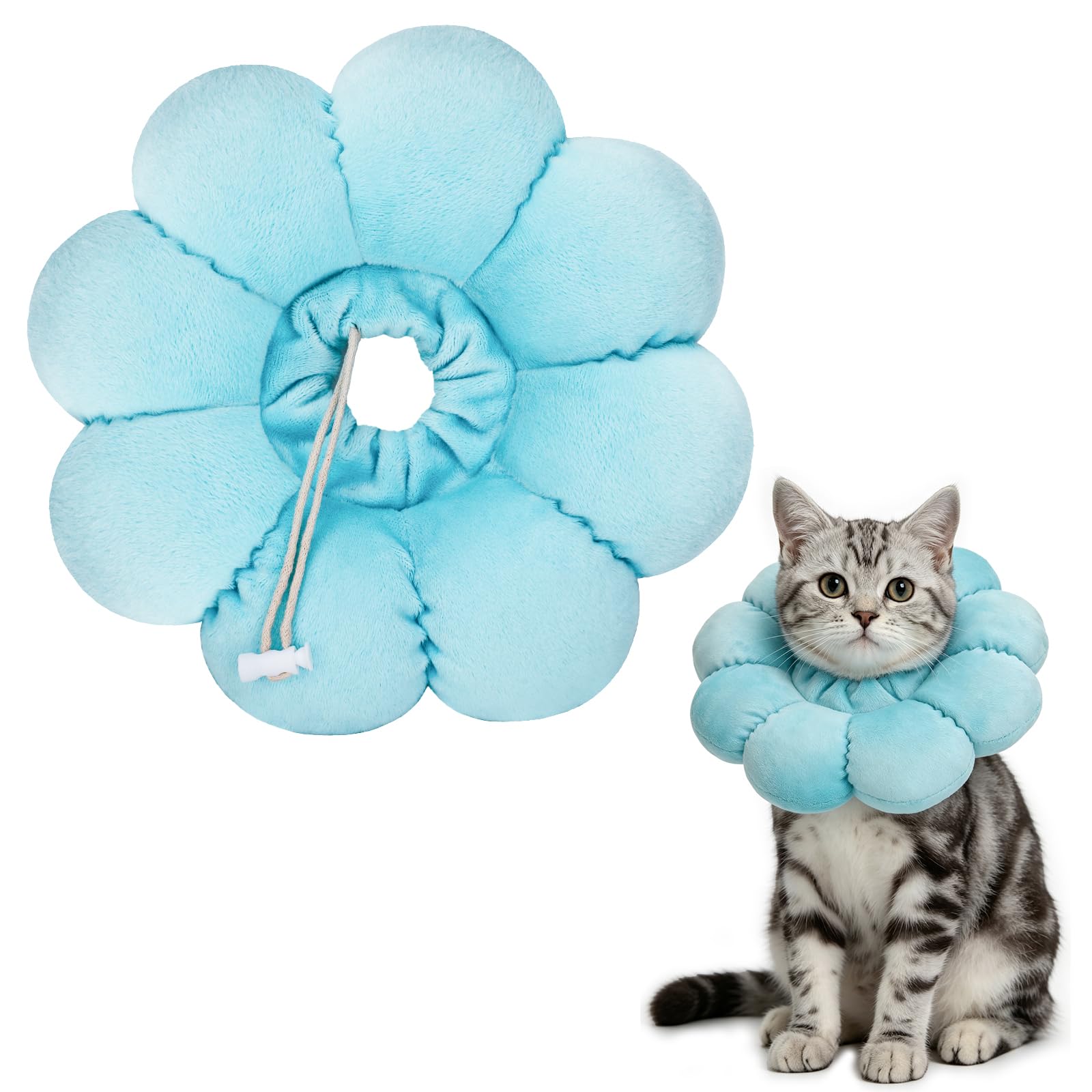 QKURT Cat Cone Collar Soft, Adjustable Pet Recovery Collar, Cute Sunflower Neck Cat Cones After Surgery, Prevent Licking Biting Protect Wounds for Puppies, Cats