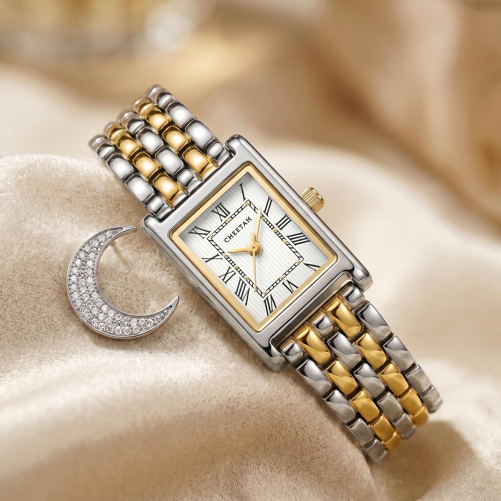 CHEETAH Orologi da donna con piccolo braccialetto vintage, cassa rettangolare, quadrante romano, resistente all'acqua