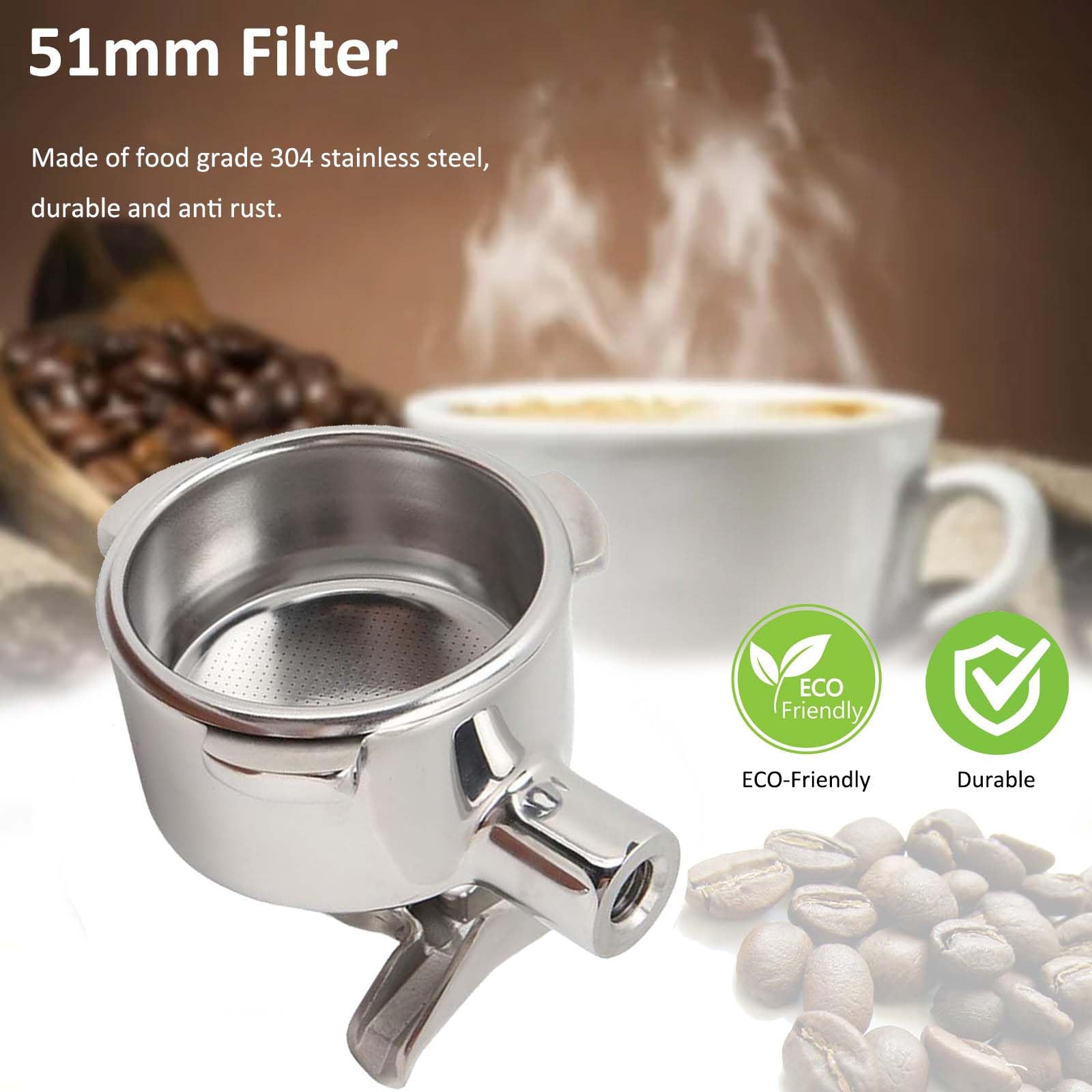 Siebträger 51mm, Doppel Auslauf 3 Ohren Portafilter Kompatibel mit Delonghi Dedica EC680/EC685/EC785/EC820/EC850/EC860, Edelstahl SiebträGer Filterhalter
