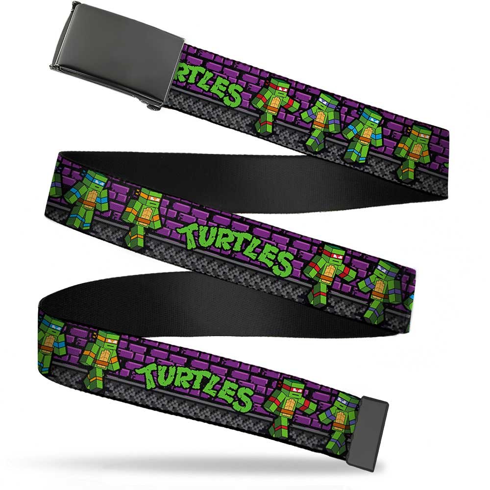 Buckle-DownBig Web Belt Ninja Turtles, Classic Tmnt Block Turtle Poses Purple/Grays, 1.0" Wide-fits up to Kids Size 20