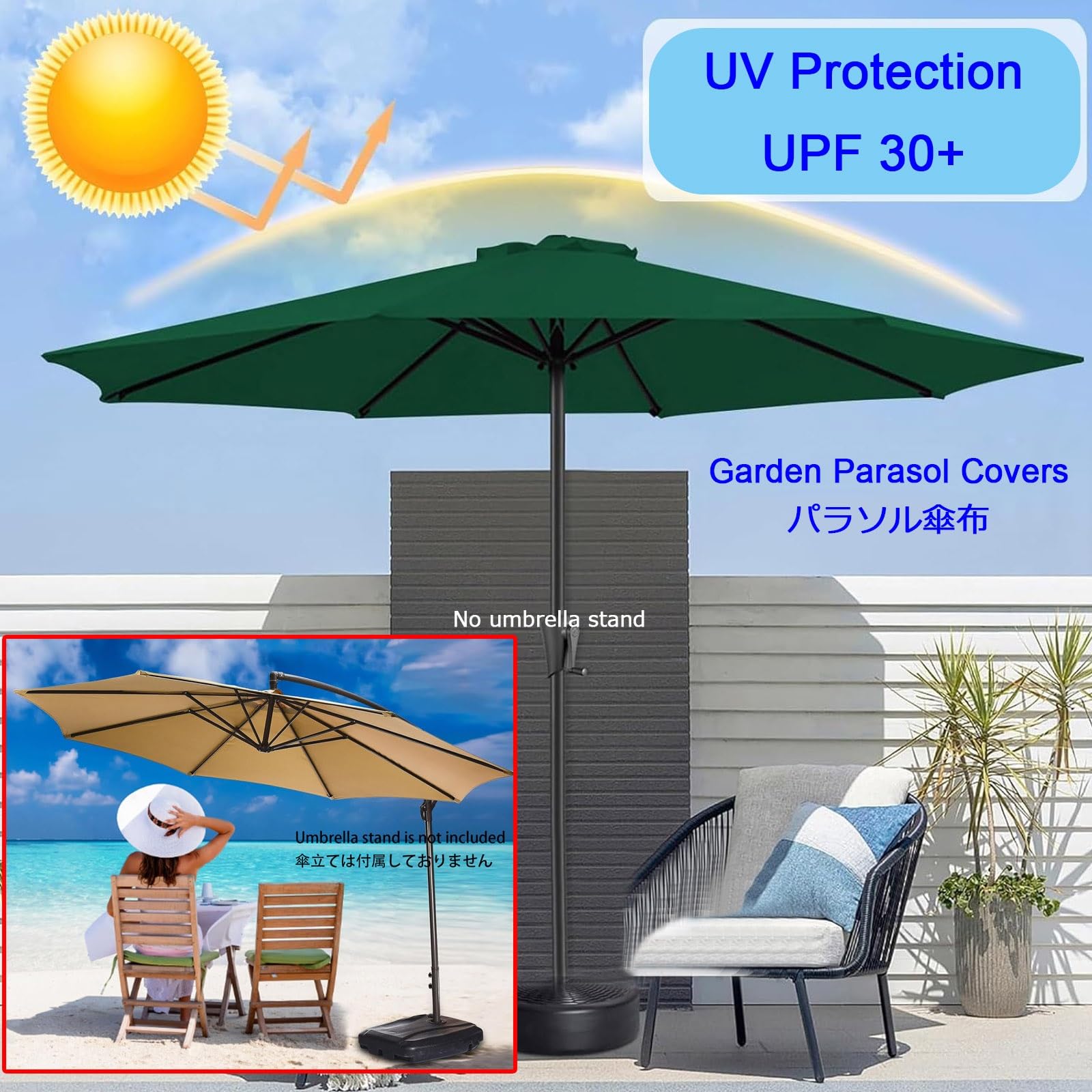 Épaissir Auvent De Remplacement Pour Parasol, 200-400cm Déporté Dessus De Parapluie En Polyester, 6/8 Baleines ProtectionUV Housse De Rechange, Lavable, Pas Facile Décolorer(Off-white,3m-6Ribs)