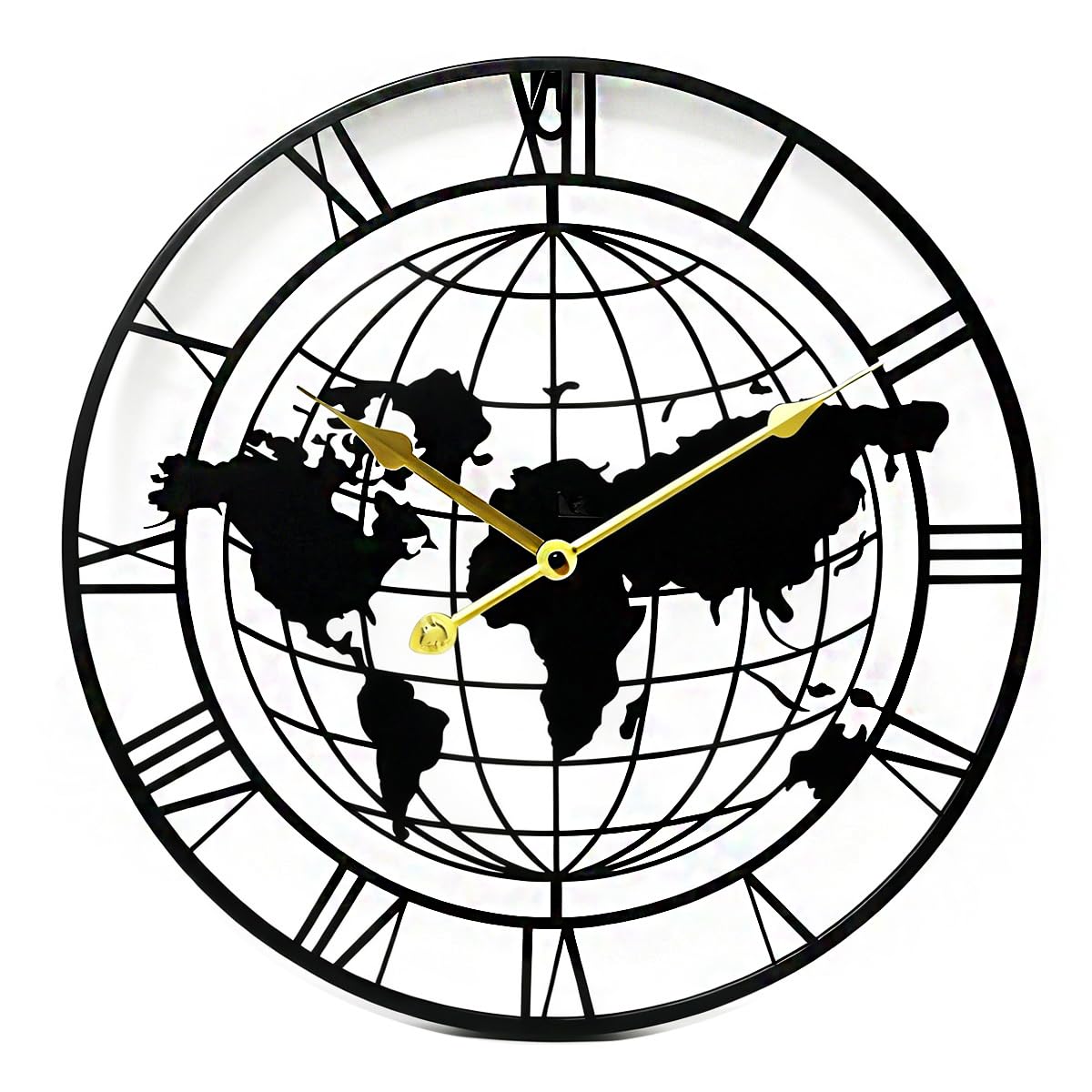 Taodyans Vintage Silent Wall Clock, 40 cm Skeleton Metal Clock for Living Room Kitchen Cafe Hotel Office Home Decor (Map)