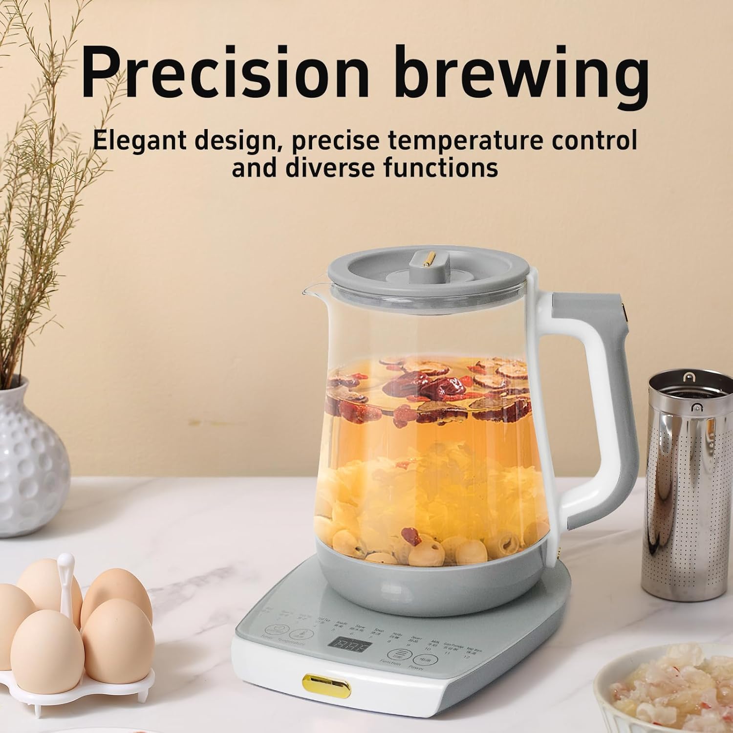 Health Pot Electric Kettle with Infuser,Smart Fruit Hot Tea Maker, Temperature Control and Tea Keep Warm, 12 Functional Procedures, 1.8 Liters of Capacity(pink)