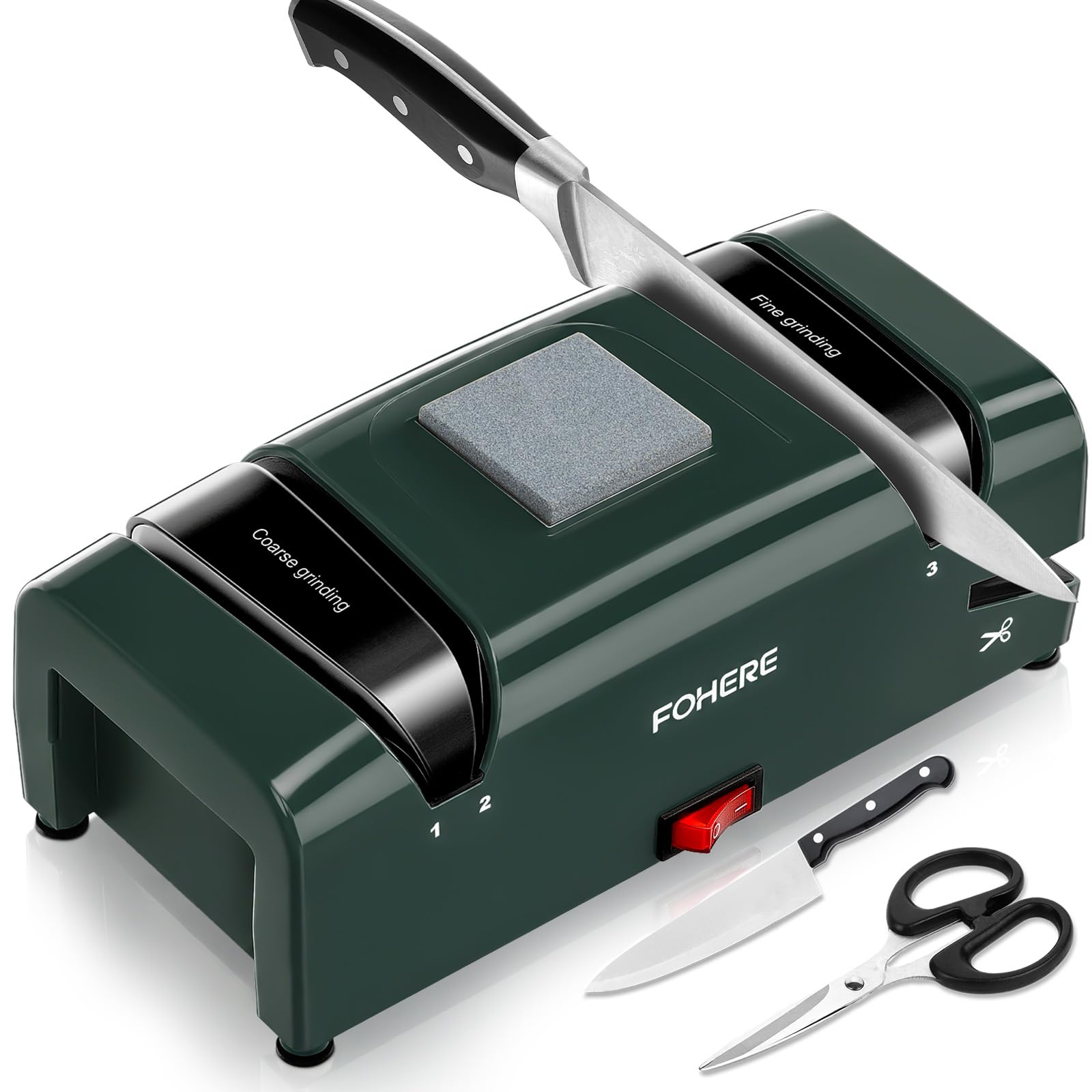 FOHERE Affilacoltelli Elettrico 5 in 1 | Forbici, Cacciaviti a Taglio