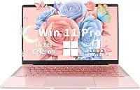 Laptop ouro rosa de 14 polegadas, Win 11 Pro (pré-instalado), processador Intel Quad-Core J4105, tela IPS FHD, 6 GB de RAM, SSD de 128 GB, notebook ultraleve para viagens, aulas online