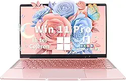 Laptop ouro rosa de 14 polegadas, Win 11 Pro (pré-instalado), processador Intel Quad-Core J4105, tela IPS FHD, 6 GB de RAM, SSD de 128 GB, notebook ultraleve para viagens, aulas online