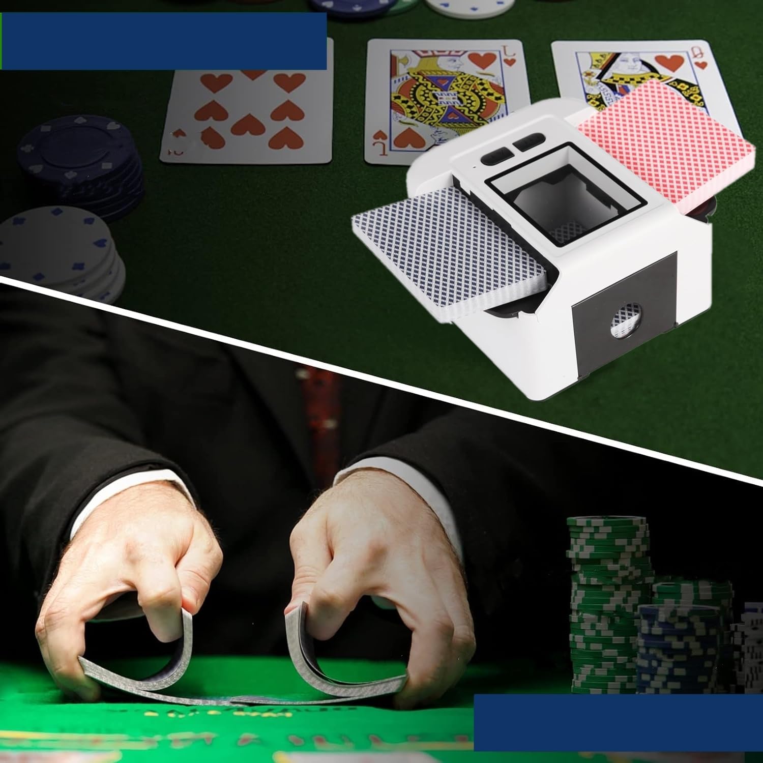 ZHENNBY Card Shuffler Machine, Automatic Card Shuffler for UNO Card Machine Rechargeable 1-2 Deck Shuffling Playing Card Mixer for Poker, Tarot, Belote, Texas Hold'em - White - Image 2