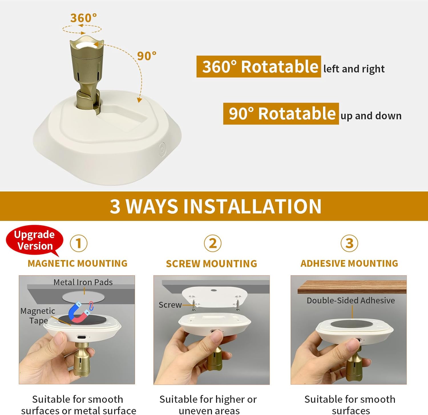 LEASTYLE LED Wireless Spotlights with Remote Rechargeable Up Lights Indoor with 3000K/4000K/6000K Battery Operated Lights with Timer Dimmable Accent Light Uplighting for Plant,White+Gold,2 Pack