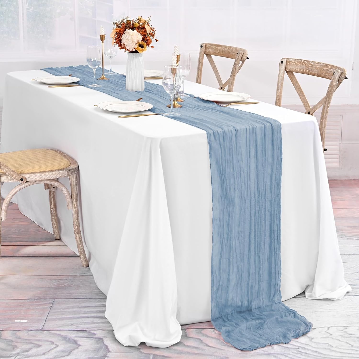 20 Pack Dusty Blue Table Runner 10Ft Cheesecloth Table Runner Boho Gauze Cheese Cloth Table Runners Romantic Long Sheer Fabric Table Runners for Wedding Party Bridal Shower
