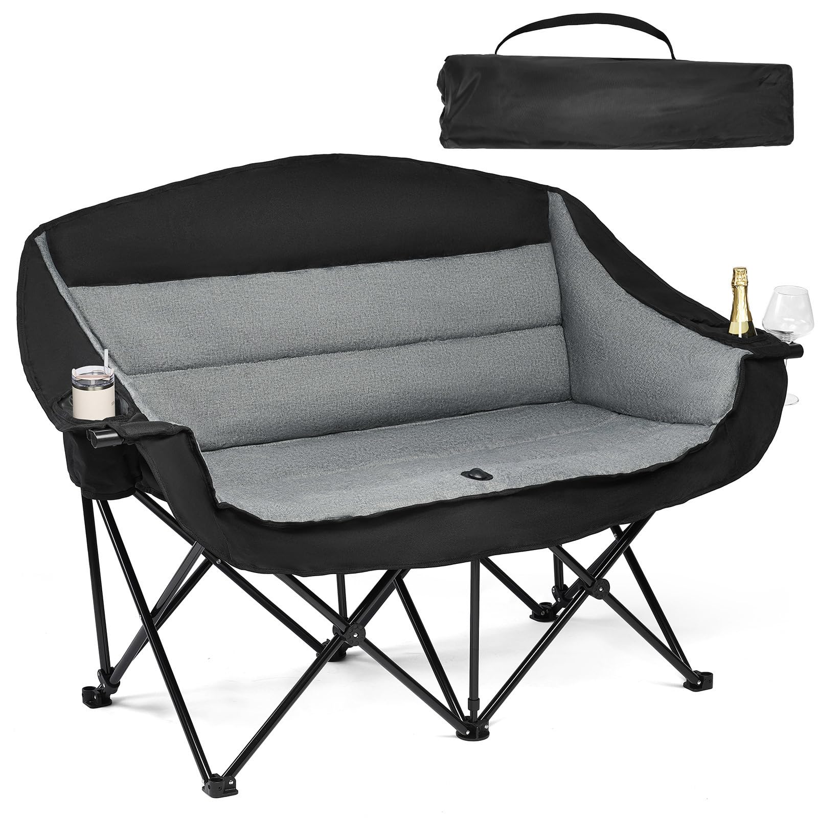 Double Camping Chair Loveseat - 2 Person Oversized Camping Couch for Adults Padded Heavy Duty Outdoor Lawn Beach