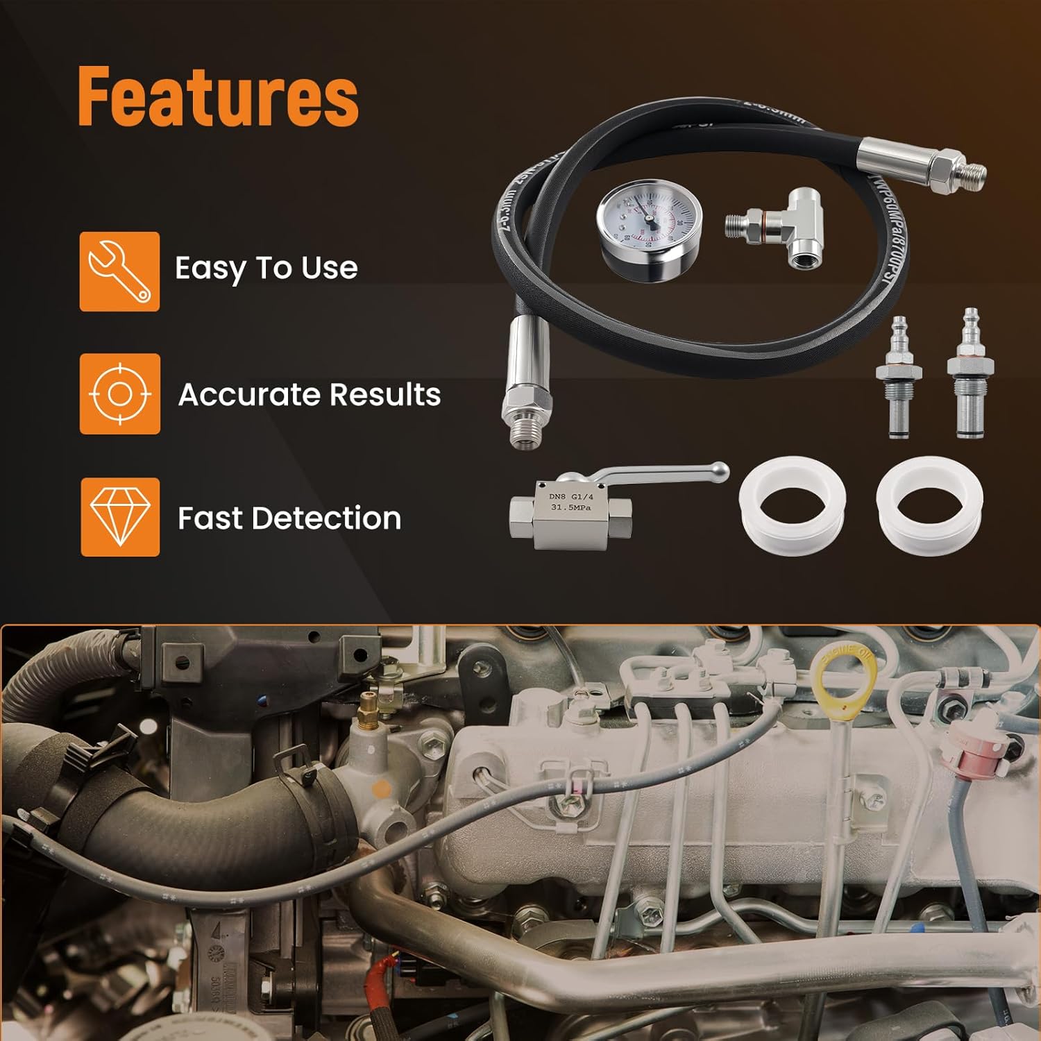 maXpeedingrods High Pressure Oil System IPR Air Test Tool Kit Compatible with Ford 6.0L & 7.3L Powerstroke Diesel Engines, with Gauge