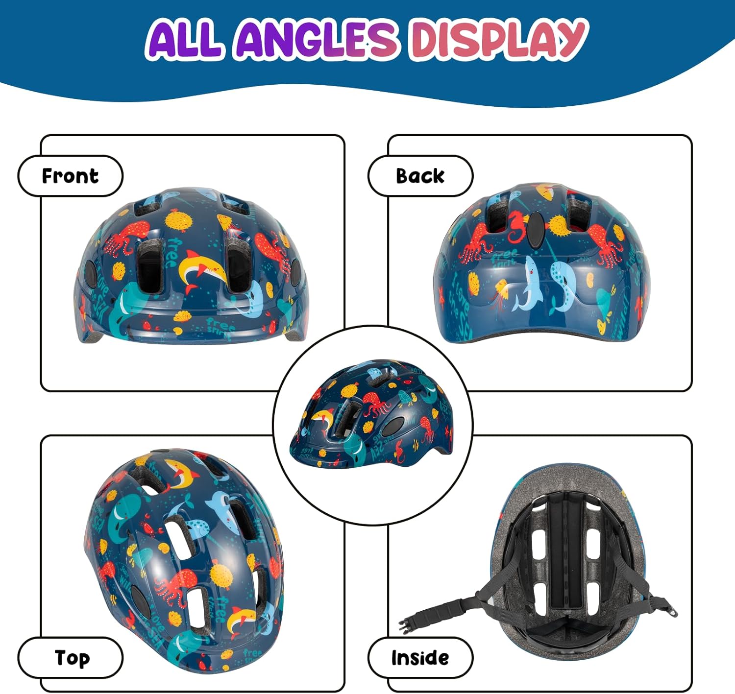Favoto Kids Children Bike Helmet - CPSC Certified Lightweight Adjustable Toddler Bike Helmet for Boys Ages 5 and up Size S (18.9-20.5 inches) Blue Monster Design for Scooter Cycling and Outdoor