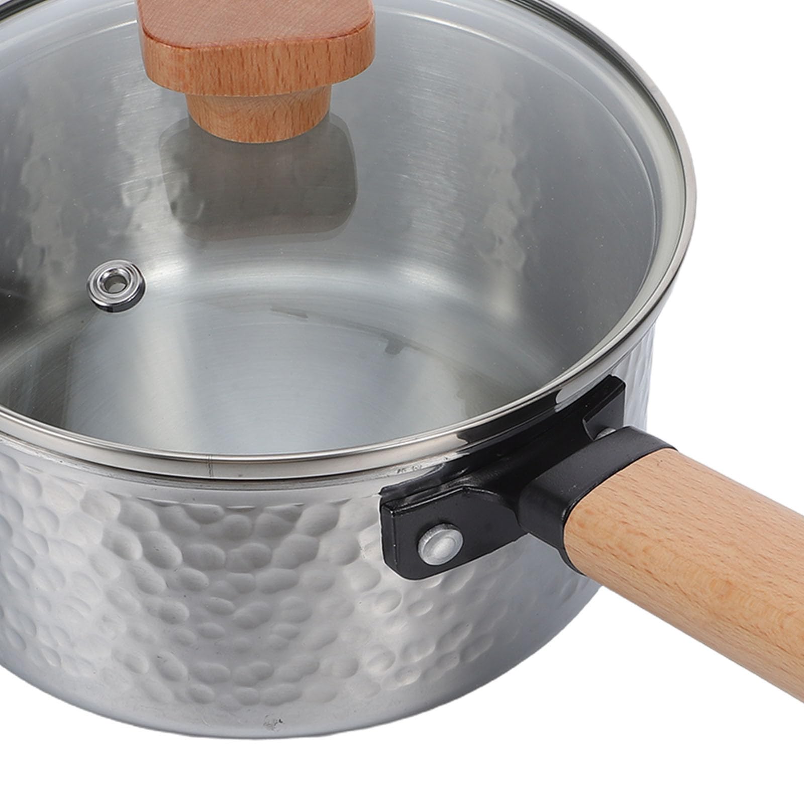 Cabilock Pentola Piccola in Acciaio Inox con Manico in Legno e Coperchio in Vetro, Superficie Martellata Esterna e Interno Liscio Antiaderente per Cucinare e Cuocere al Forno