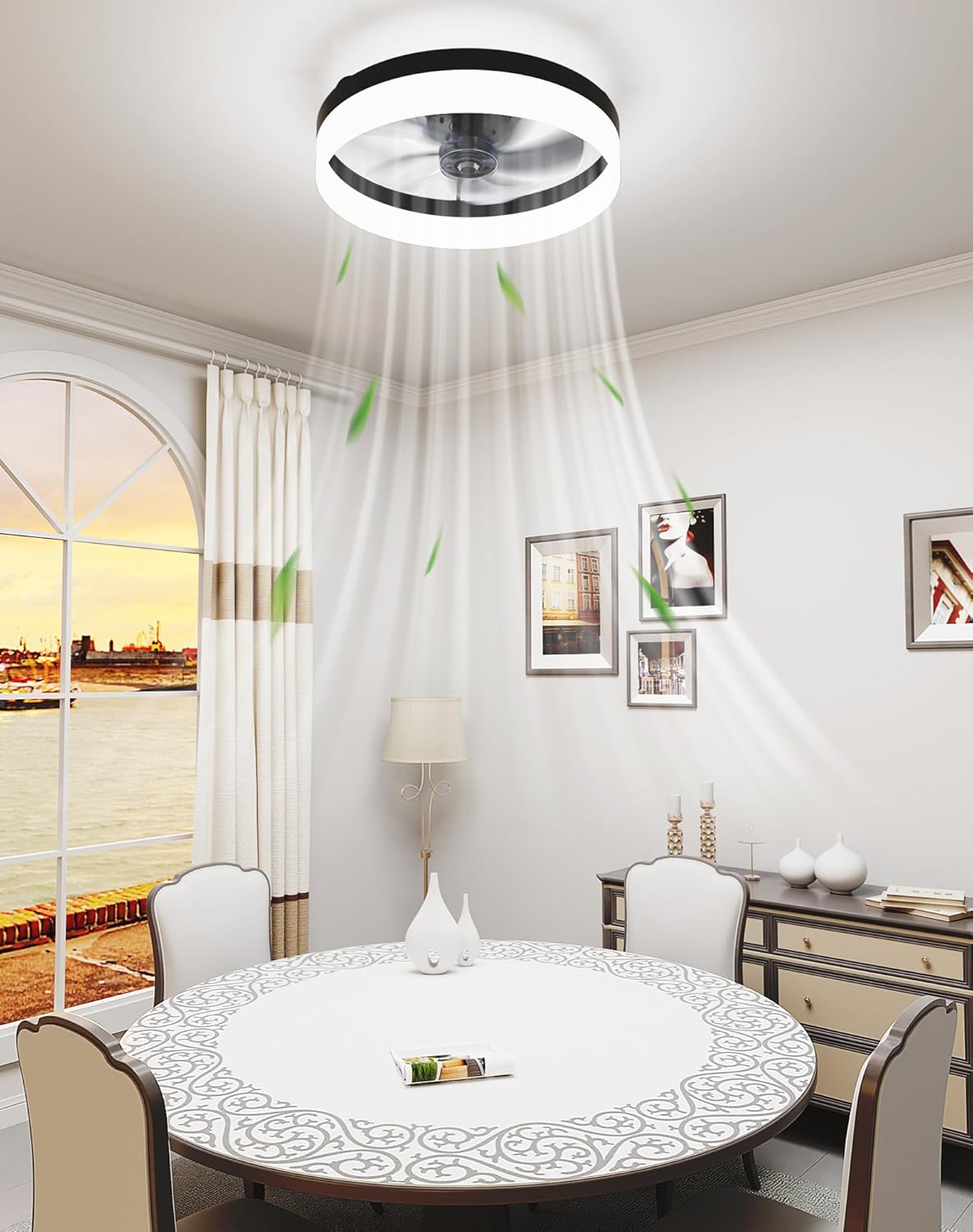 Modern Ceiling Fans with Lights, 20 inch Low Profile Ceiling Fan with Light, Remote and App Control, Stepless Color Temperature Change and 6 Speeds for Bedroom, Kids Roo, Living Room (Simple Black)