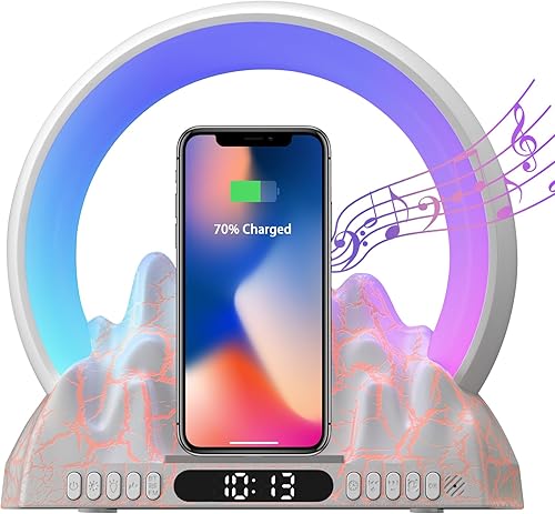 Reloj despertador Sunrise con luz de despertador, reloj despertador de luz inteligente con carga inalámbrica y 16 millones de colores, 10 altavoces