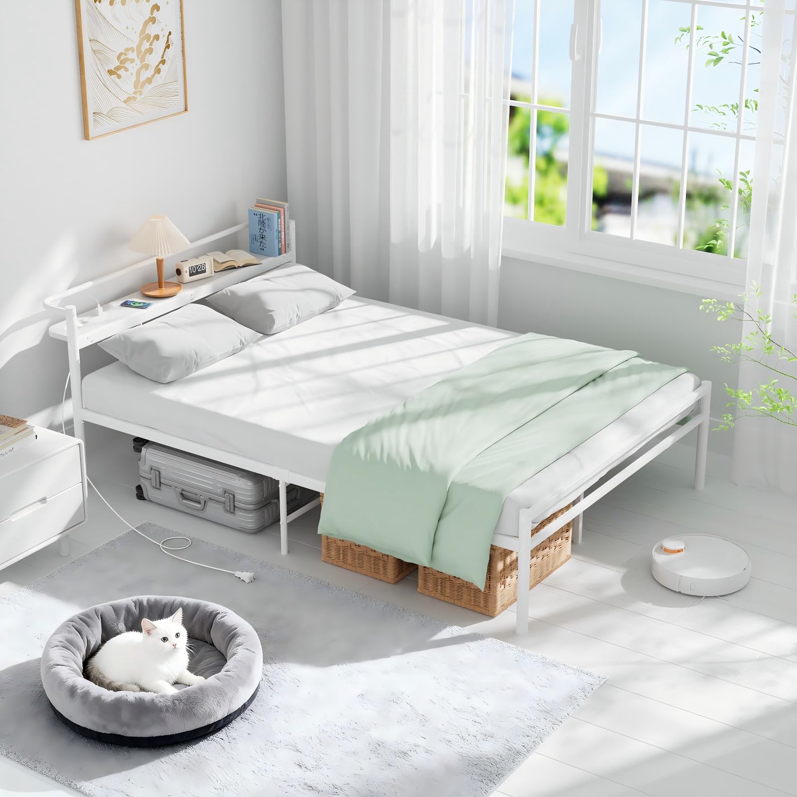 ベッドフレーム シングル USB&Type-C 床下収納高さ31cm ホワイト ベッドフレーム シングル USB&Type-C 床下収納高さ31cm ホワイト